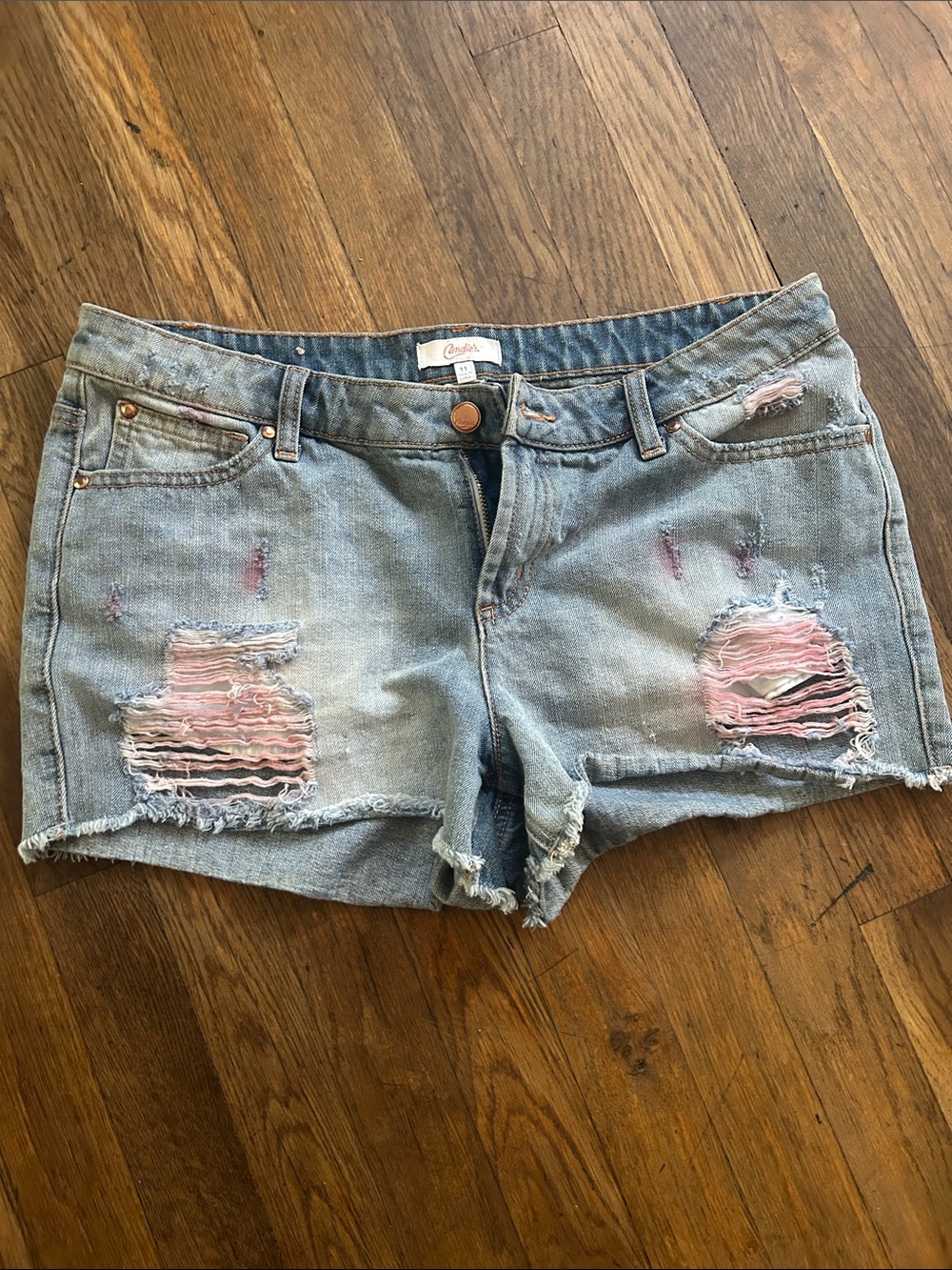 Candie's Light Blue Denim Shorts with Pink Underlay